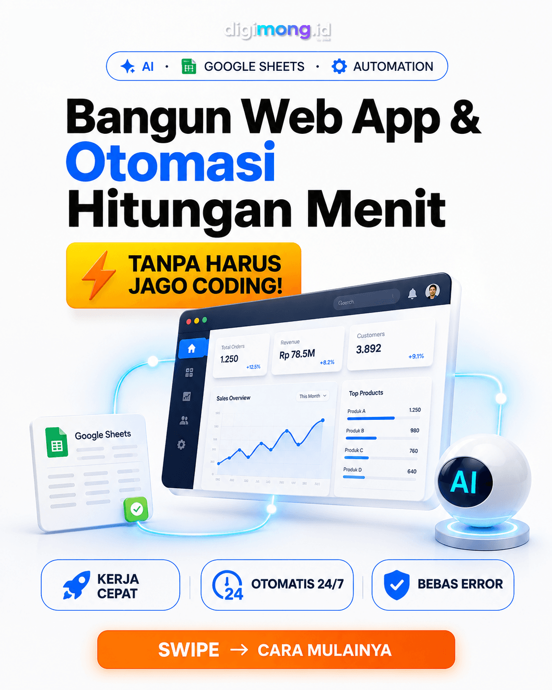 Bangun Web App & Otomasi Hitungan Menit — TANPA HARUS JAGO CODING! background